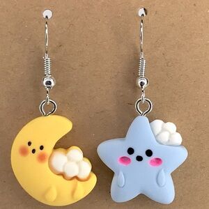 Cute Moon and Star Resin Dangle Earrings